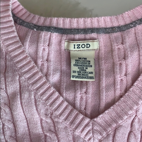 IZOD Cable Knit Long Sleeve V Neck Pink Sweater Medium women’s top - Picture 5 of 8